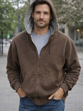 Joe Boxer Size M Brown Zip-Up Hoodie with Gray Lining